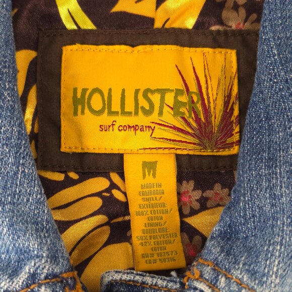 VINTAGE Y2K HOLLISTER BLUE DENIM JACKET WOMENS SIZE MEDIUM POCKETS FLORAL LINING - Picture 3 of 16
